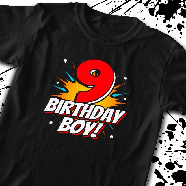 Camiseta Super-herói Birthday Boy - 9 anos - 9 anos (Criador carregado)