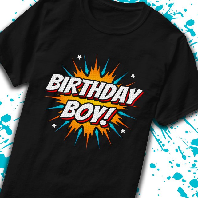 Camiseta Super-herói Birthday Boy História em quadrinhos Fe (Criador carregado)