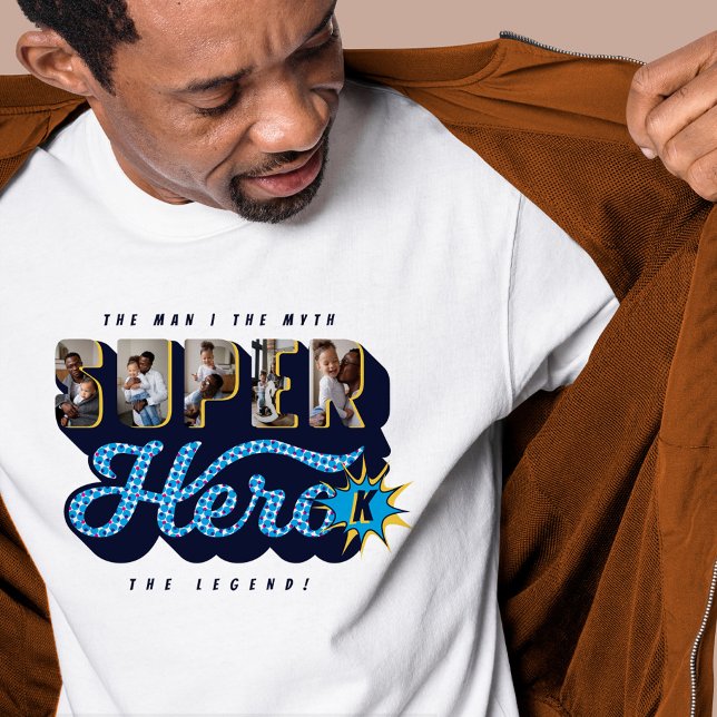 Camiseta Super-herói Fotos Personalizadas Homem Mito Herói  (Criador carregado)