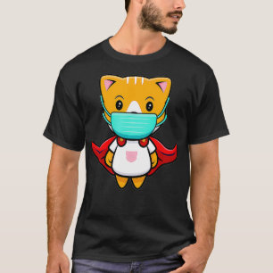 Camiseta Super-herói Gato Vestindo Rosto Máscara Laranja Ga
