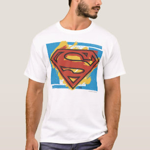 Camiseta Super-Homem Logotipo de fundo azul pintado