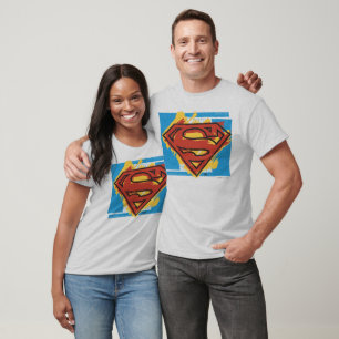 Camiseta Super-Homem  Logotipo de fundo azul pintado
