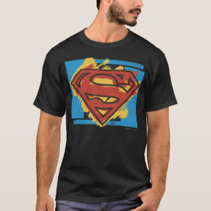 Camiseta Super-Homem Logotipo de fundo azul pintado