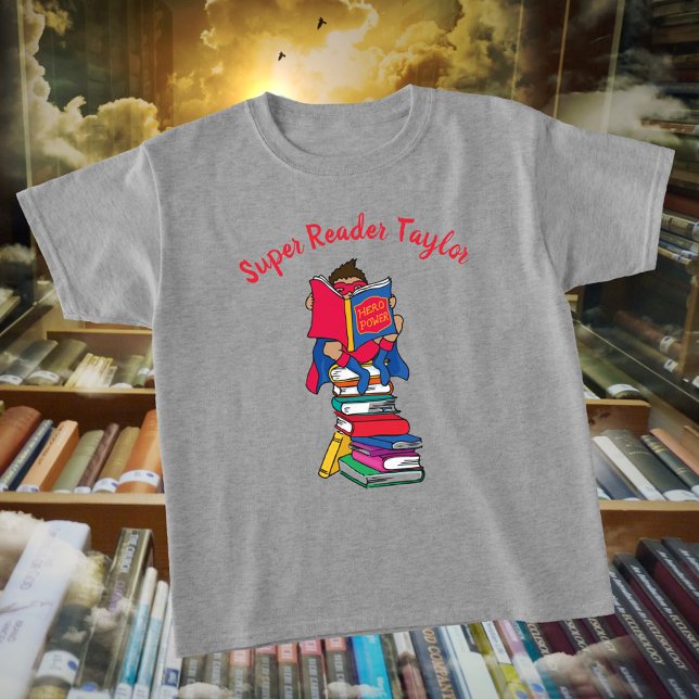 Camiseta Super leitor estilo cartoon boy em livros (Criador carregado)