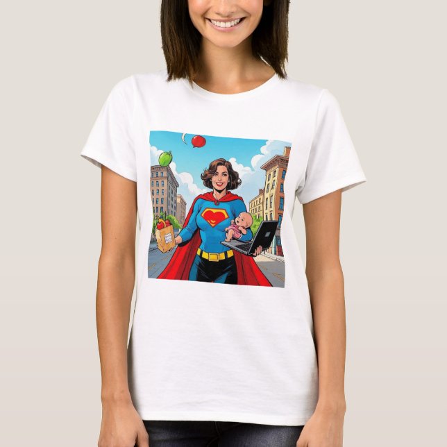 Camiseta "Super Mãe" Estilo de BD retrô (Frente)