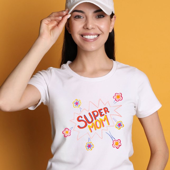 Camiseta Super Mãe Flor Bolha de Bicicleta Desenhando Dia d (Criador carregado)