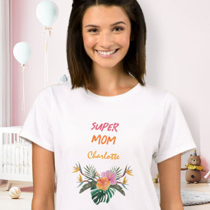 Camiseta SUPER MÃE Papagaio Tropical Aquarela Chá de Bebê