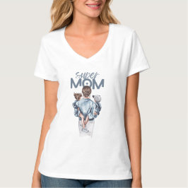Camiseta Super Mom Blue Watercolor Mother and Children Art