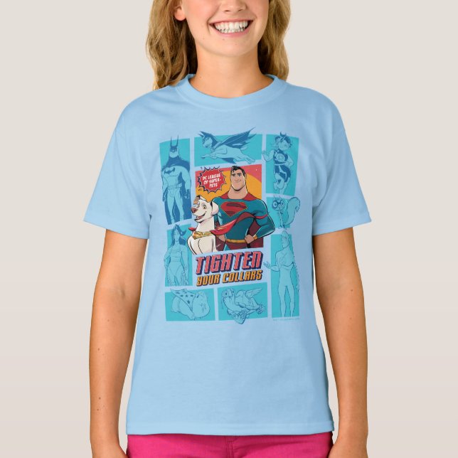 Camiseta Super-Pets & Justice League - Aperte seus colares (Frente)