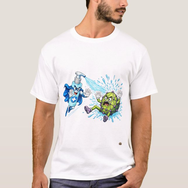 Camiseta Super Sanitizer vs. Germ Monster (Frente)