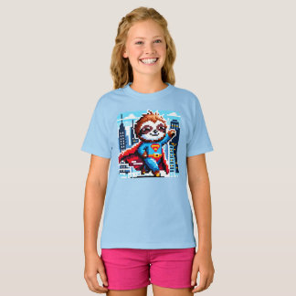 Camiseta Super Sloth Funny Pixel Art Hero Cityscape Design