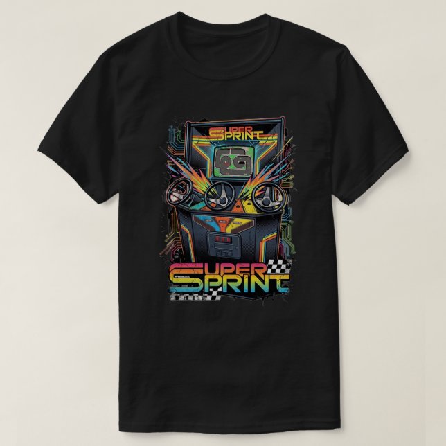 Camiseta Super Sprint de Arcade dos Anos 80 (Frente do Design)