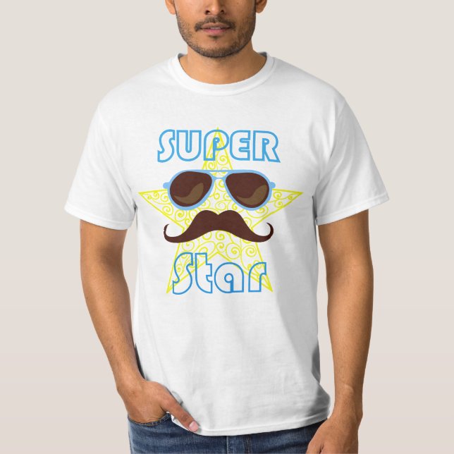 Camiseta Super Star de óculos de sol e bigode (Frente)