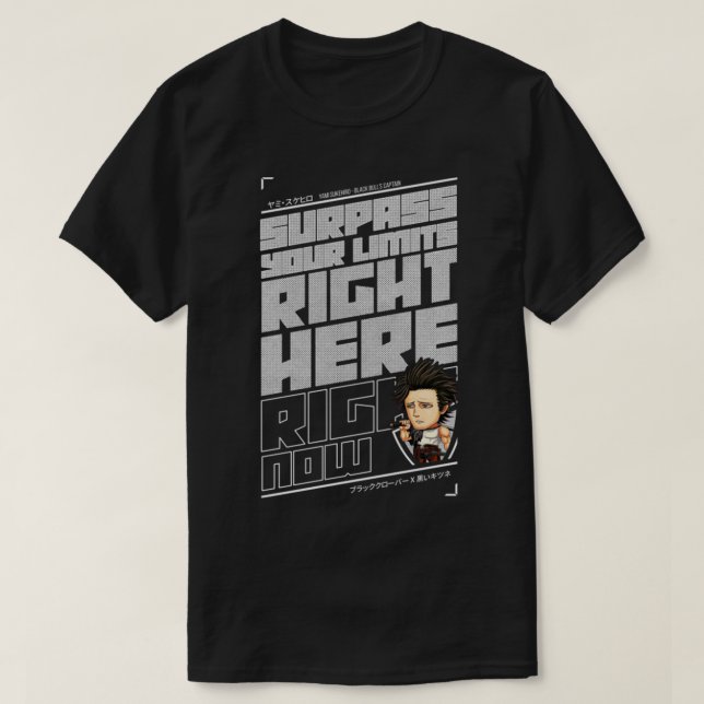 Camiseta Supere seus limites Estilo Chibi Preto de Vestido  (Frente do Design)