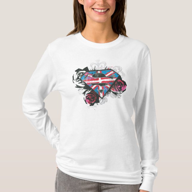 Camiseta Supergirl British Flag e Rosas (Frente)