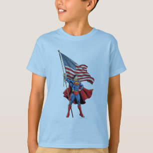 Camiseta Superman Holding Bandeira dos EUA