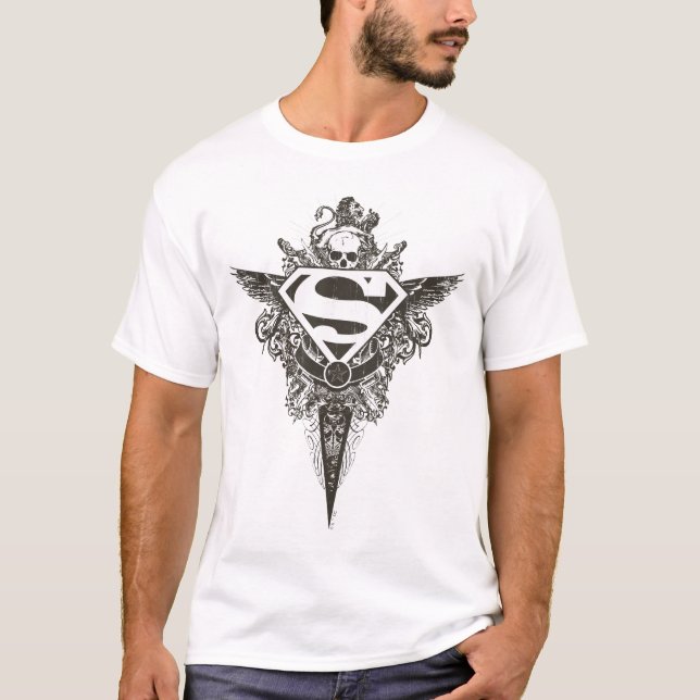 Camiseta Superman Stylized | Star and Skull White Logo (Frente)