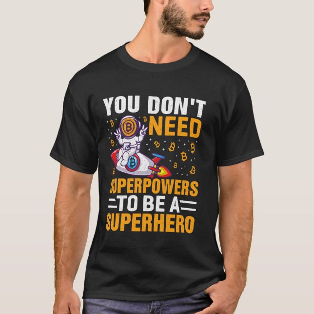 Camiseta superpoder Mineração Bitcoins Nakamoto HODL Moeda  (Frente)