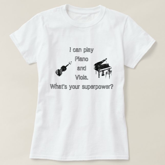 Camiseta Superpotência do piano & da viola (Frente do Design)