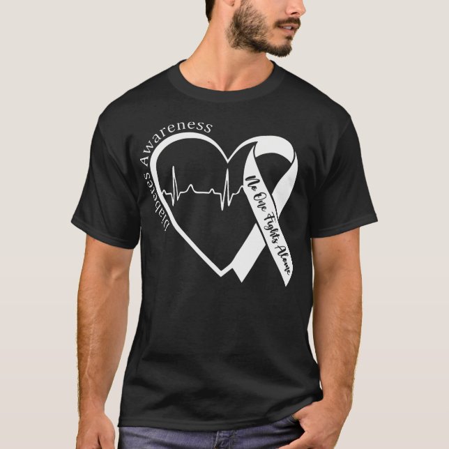 Camiseta Suportar a consciência da diabetes Heart Blue Ribb (Frente)