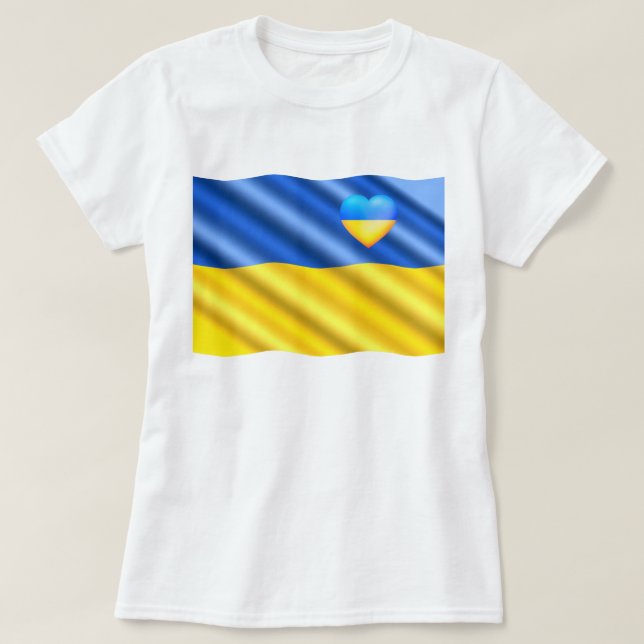 Camiseta Suportar a Ucrânia T-Shirt Ucraniano Flag Heart (Frente do Design)