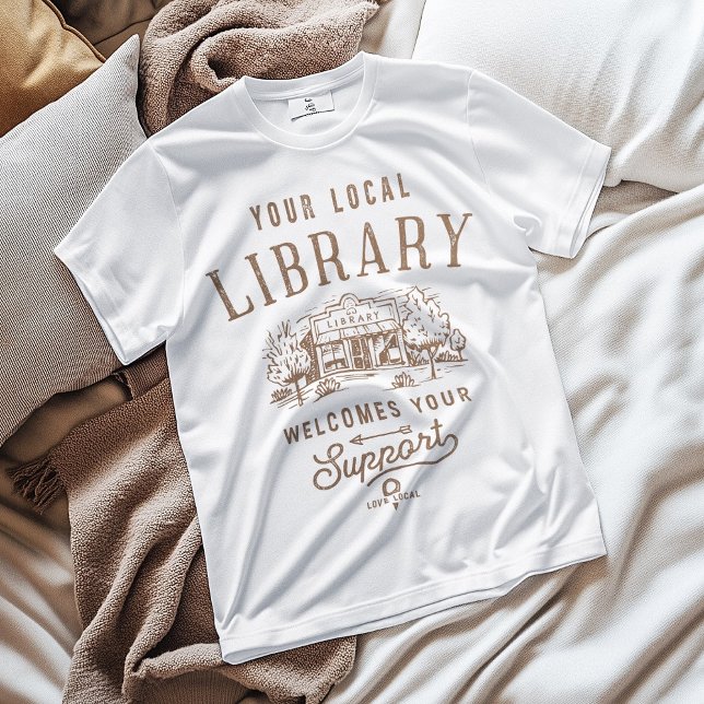 Camiseta Suportar Bibliotecas Locais Sinalização de boas-vi (Support love libraries white t-shirt by Piotr Kowalczyk Geek Updated)