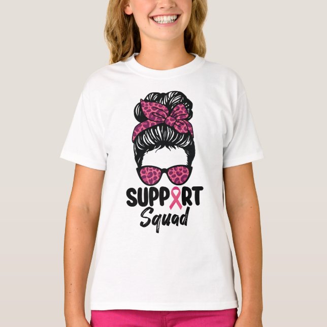 Camiseta Suportar Cancer da Mama do Guerreiro Rosa-Rosa-Tro (Frente)
