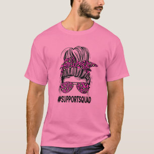 Camiseta Suportar Cancer de Mama do Pico-Leopardo Cor-de-Ro