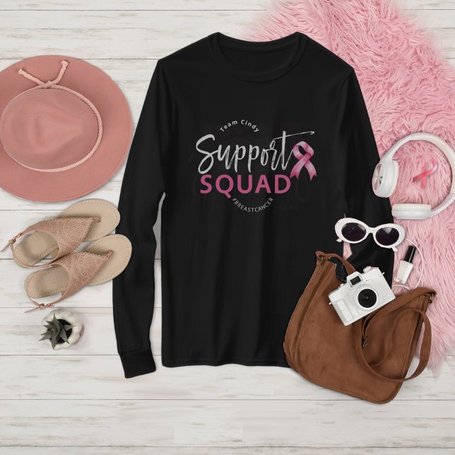 Camiseta Suportar Faixa Rosa do Câncer da Mama em Quadrado (Criador carregado)