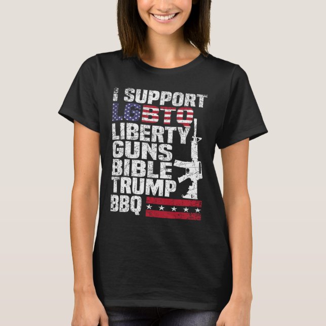 Camiseta Suportar O Churrasco De Trump De Bíblias Lgbtq Lib (Frente)