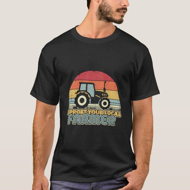 Camiseta Suportar o Trator Retro de Farmer Local (Frente)
