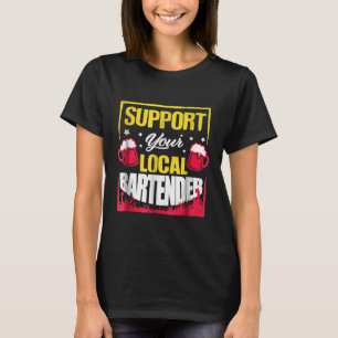 Camiseta Suportar Seu Bartender Local Com Beer Mugs Diverti