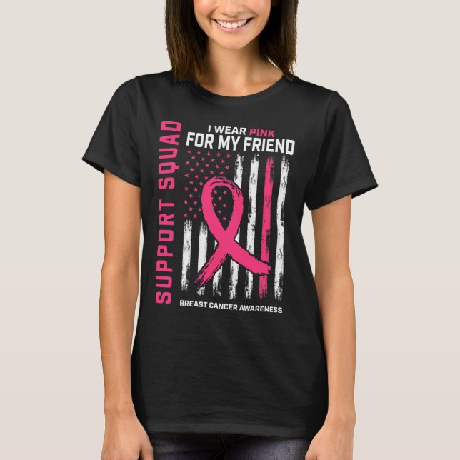 Camiseta Suporte ao Cancer de mama rosa-Visto com esquadrão (Frente)