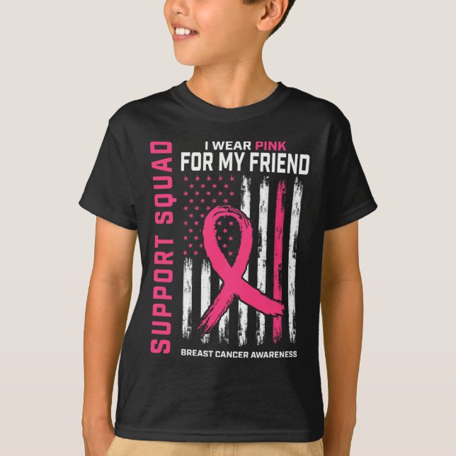 Camiseta Suporte ao Cancer de mama rosa-Visto com esquadrão (Frente)