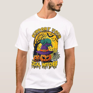 Camiseta Suporte Bruxas Locais Halloween Gato Chapéu de Bru