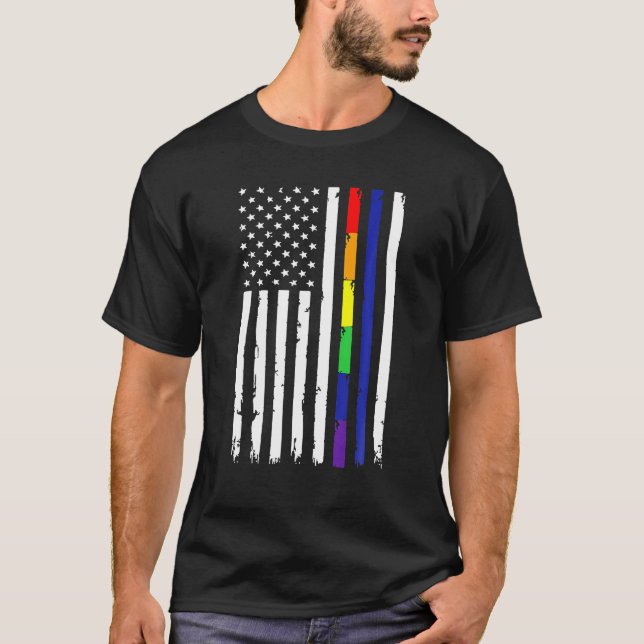 Camiseta Suporte LGBT Orgulho gay Azul LGBT Americano (Frente)