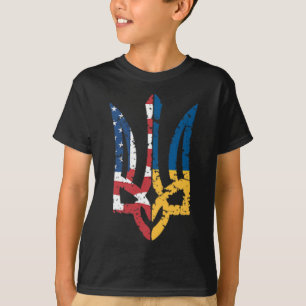 Camiseta Suporte Vintage Ucrânia Bandeira Americana Trident