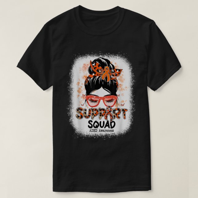 Camiseta Support Squad Messy Bun Butterfly ADHD Awareness 1 (Frente do Design)