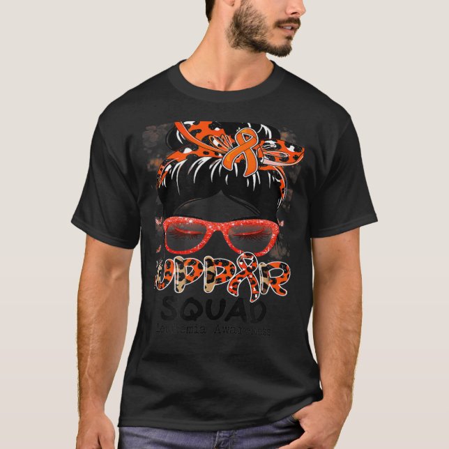 Camiseta Support Squad Messy Bun Butterfly Orange Ribbon Le (Frente)