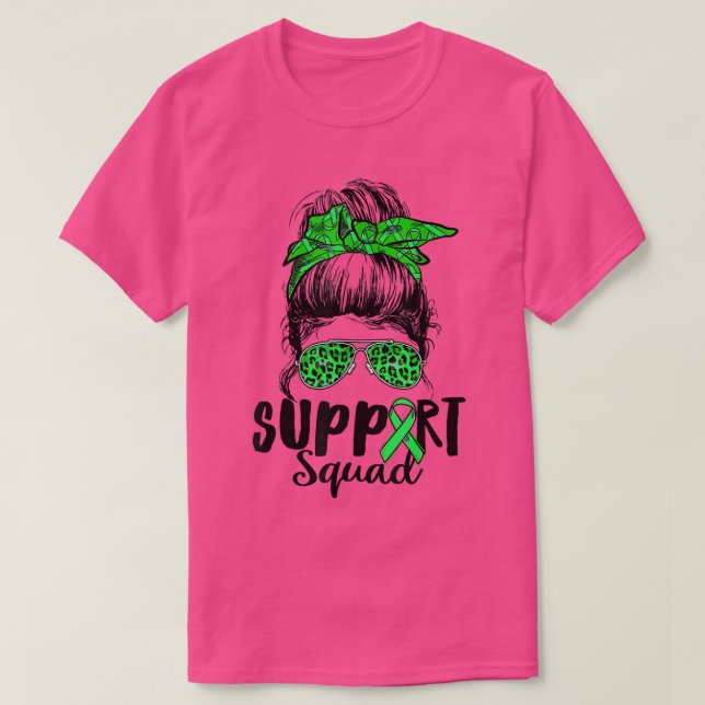 Camiseta Support Squad Messy Bun Green Mental Health Awaren (Frente do Design)