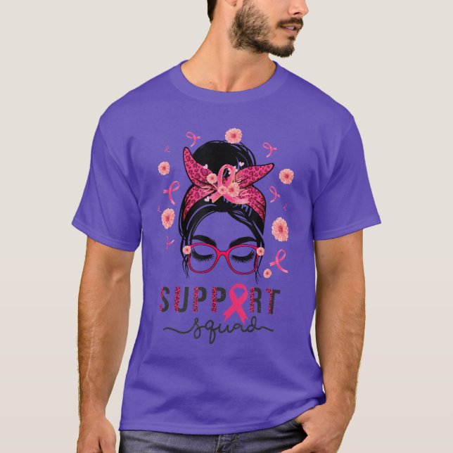 Camiseta Support Squad Messy Bun Pink Warrior Awareness 2 (Frente)