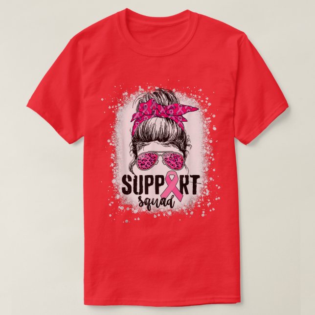 Camiseta Support Squad Messy Bun Pink Warrior Breast Cancer (Frente do Design)