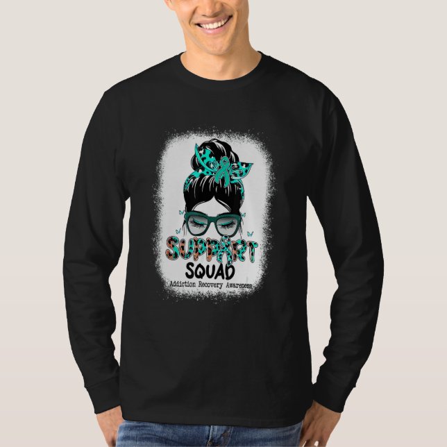 Camiseta Support Squad Messy Bun Teal Ribbon Addiction Reco (Frente)