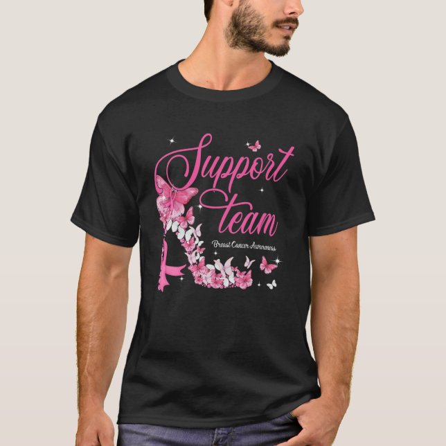 Camiseta Support Team Breast Cancer Awareness High Heel Pin (Frente)