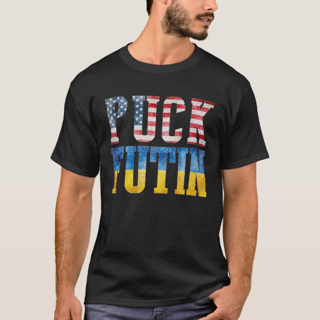 Camiseta Support Ukraine I Stand With Ukraine Flag Puck Fut (Frente)