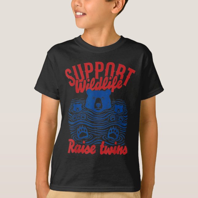 Camiseta Support Wildlife Raise Twins Funny Mama Bear (Frente)