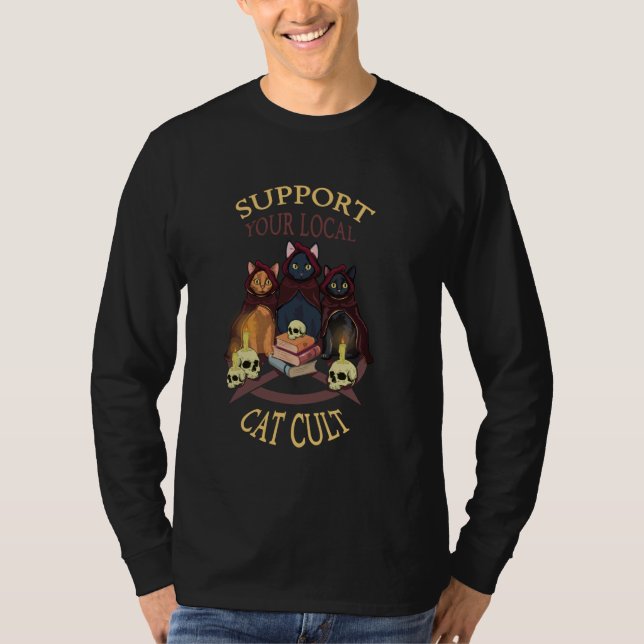 Camiseta Support Your Local Cat Cult Kawaii Occult Satanic  (Frente)