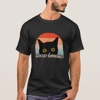 Camiseta Supremacia de Gato Preto Pôr do Sol Retro Gato Pre