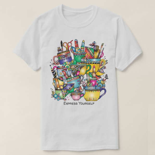 Camiseta Suprimentos de Arte em Copas Coloridas Personaliza (Frente do Design)