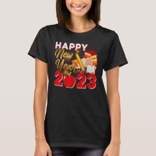 Camiseta Suprimentos de véspera de ano novo 2023 Feliz ano